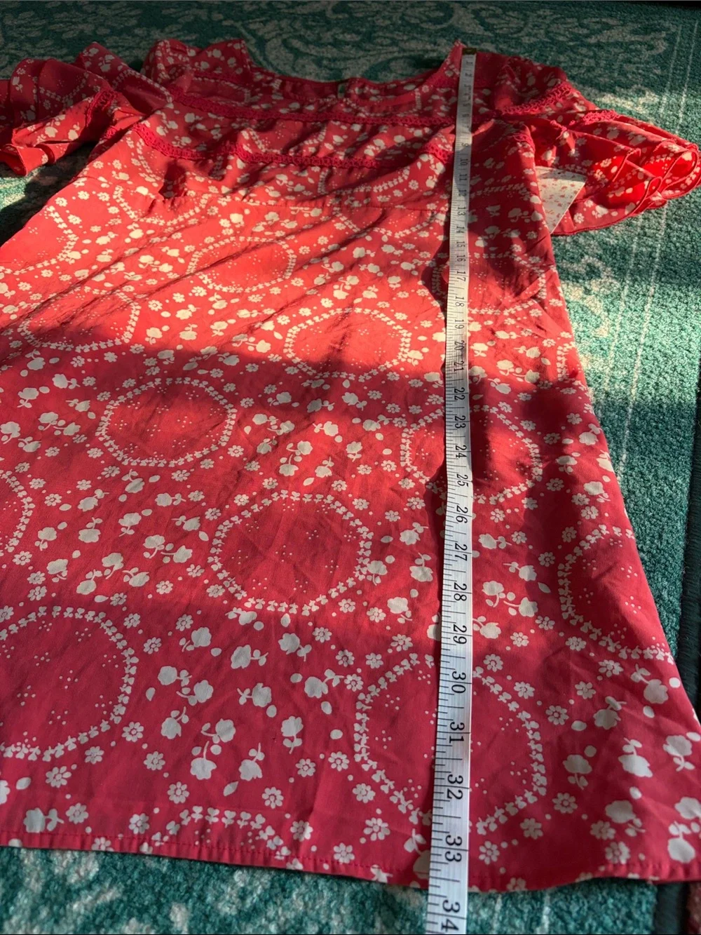 NWT Vintage Free People Mini Dress Coral Floral Sz 8 Ruffle-Sleeve MSRP $128